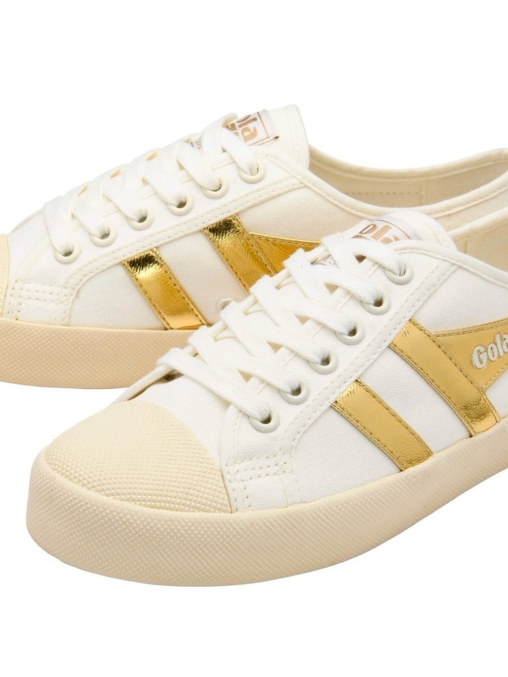 Gola Ivory Canvas Sneakers with Gold Stripes